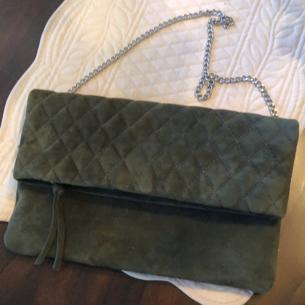 ✅ Marmi Stunning luscious Green Suede Convertible Clutch Chain Bag - Made in NY